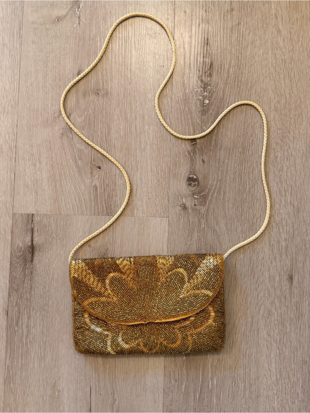 STUNNING Vintage Carla Marchi Gold Beaded Evening Clutch / Crossbody Bag 80s-90s